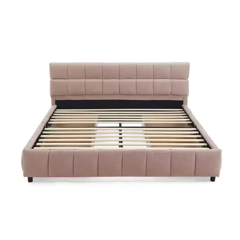 Letto imbottito Queen Size Struttura letto imbottita Testiera Struttura letto solida Cassetto portaoggetti Rosa