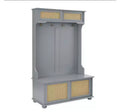 MDF Casual Style Hall Tree Entryway Bench with Rattan Door Rack & Shoe Cabinet,