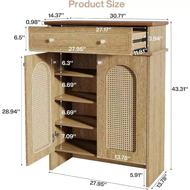 Scarpiera con ante da 110 cm, scarpiera a 6 ripiani con cassetto e ripiani regolabili per ingresso, corridoio, camera da letto