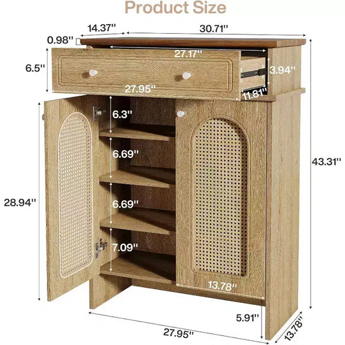 Scarpiera con ante da 110 cm, scarpiera a 6 ripiani con cassetto e ripiani regolabili per ingresso, corridoio, camera da letto