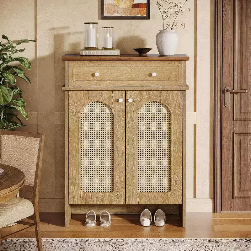 Scarpiera con ante da 110 cm, scarpiera a 6 ripiani con cassetto e ripiani regolabili per ingresso, corridoio, camera da letto