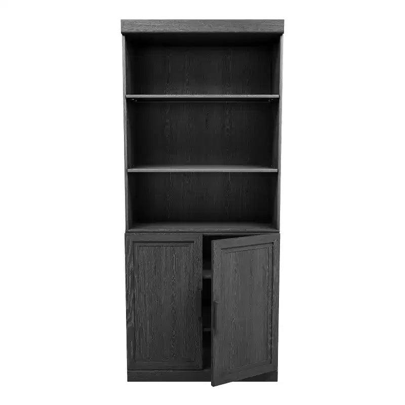 Mobile dispensa da cucina in legno nero da 72" con ripiani regolabili e 2 ante per soggiorno