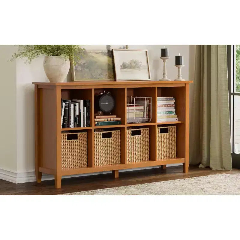Norfolk MOBILE CONTENITORE A 8 CUBI largo 145 cm in LEGNO MASSELLO, in stile Transizionale, Marrone Dorato Chiaro