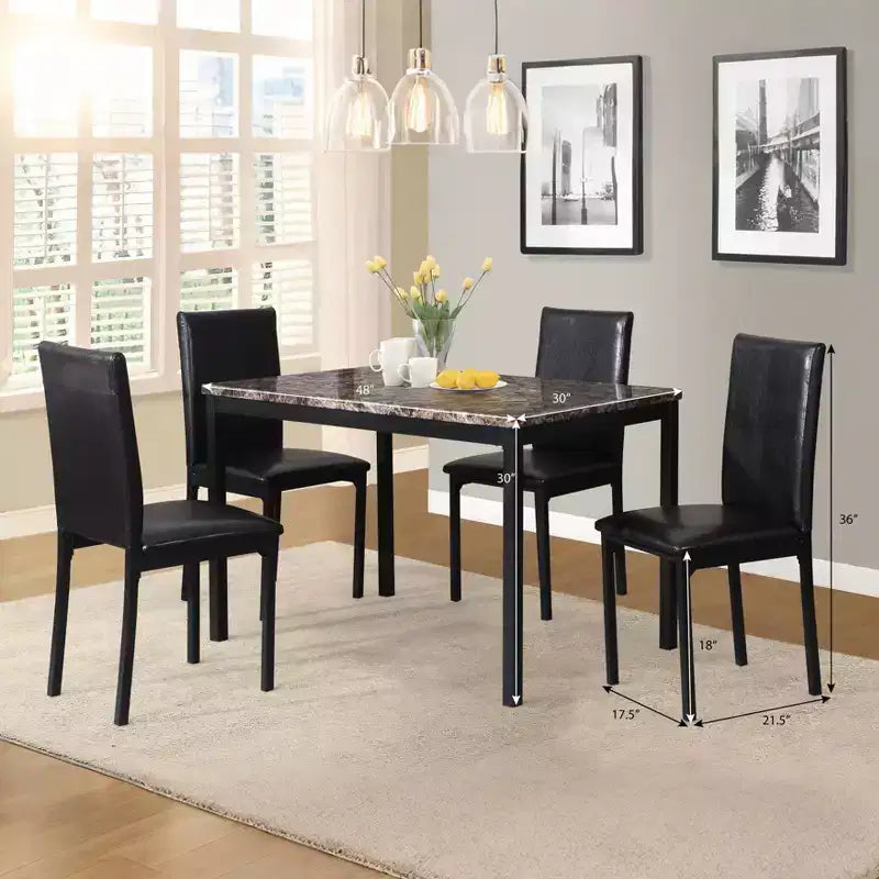 Set da pranzo Nolan con struttura in metallo e piano effetto marmo