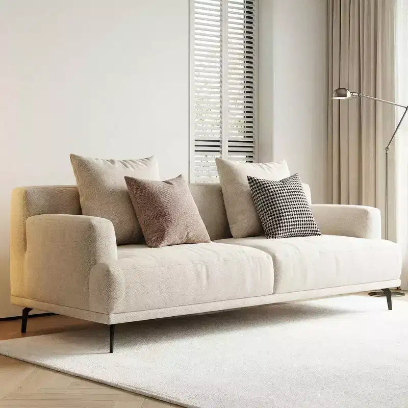 Divano moderno da 110.2 pollici a 4 posti con seduta profonda, 4 cuscini schienale e 2 cuscini decorativi, gambe in metallo, beige per soggiorno