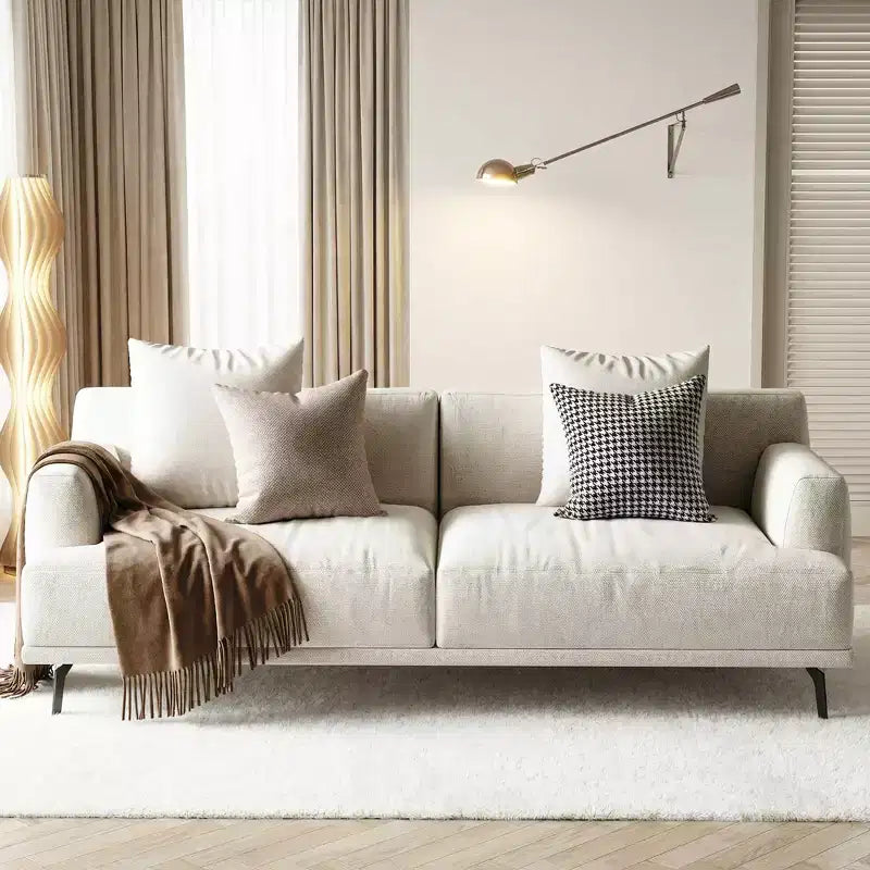 Divano moderno da 110.2 pollici a 4 posti con seduta profonda, 4 cuscini schienale e 2 cuscini decorativi, gambe in metallo, beige per soggiorno
