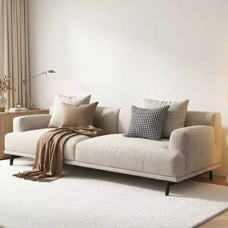 Divano moderno da 110.2 pollici a 4 posti con seduta profonda, 4 cuscini schienale e 2 cuscini decorativi, gambe in metallo, beige per soggiorno