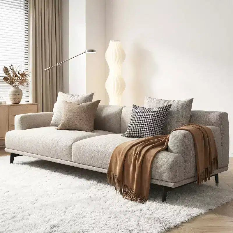 Divano moderno da 110.2 pollici a 4 posti con seduta profonda, 4 cuscini schienale e 2 cuscini decorativi, gambe in metallo, beige per soggiorno