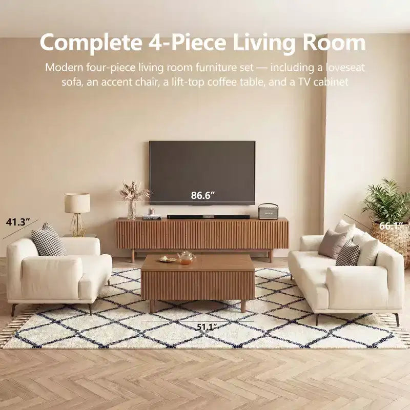 Divano moderno da 110.2 pollici a 4 posti con seduta profonda, 4 cuscini schienale e 2 cuscini decorativi, gambe in metallo, beige per soggiorno