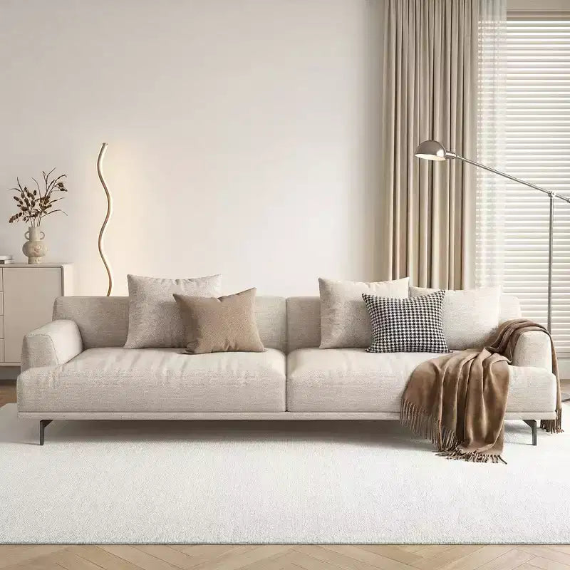 Divano moderno da 110.2 pollici a 4 posti con seduta profonda, 4 cuscini schienale e 2 cuscini decorativi, gambe in metallo, beige per soggiorno