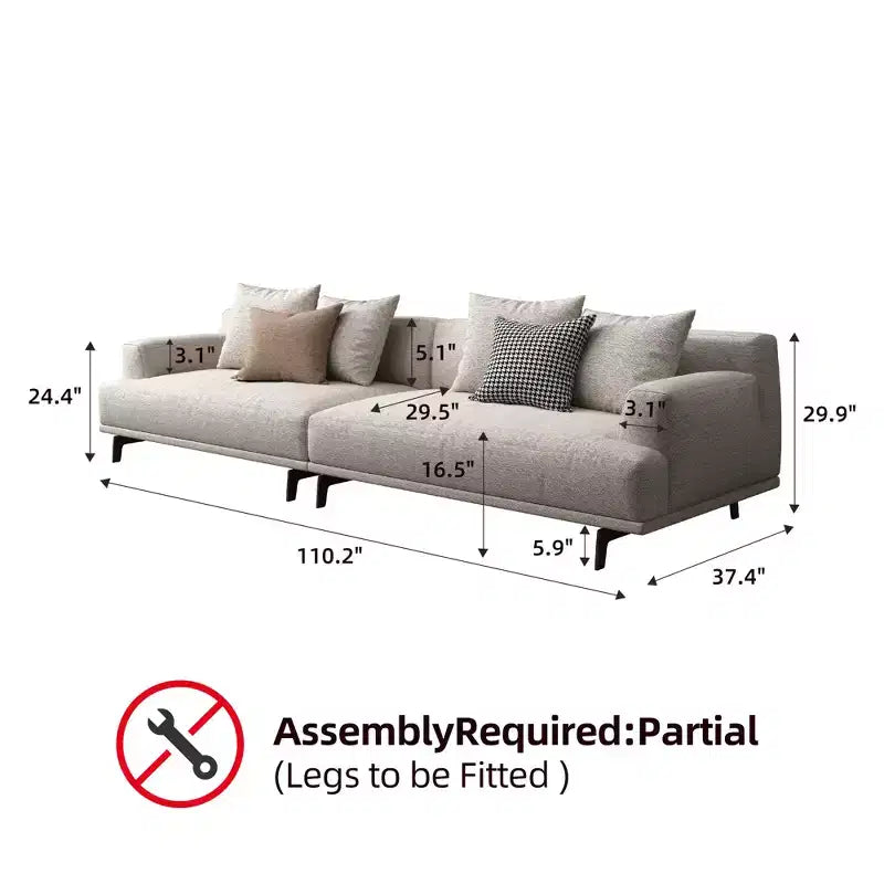 Divano moderno da 110.2 pollici a 4 posti con seduta profonda, 4 cuscini schienale e 2 cuscini decorativi, gambe in metallo, beige per soggiorno