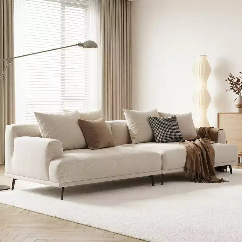 Divano moderno da 110.2 pollici a 4 posti con seduta profonda, 4 cuscini schienale e 2 cuscini decorativi, gambe in metallo, beige per soggiorno
