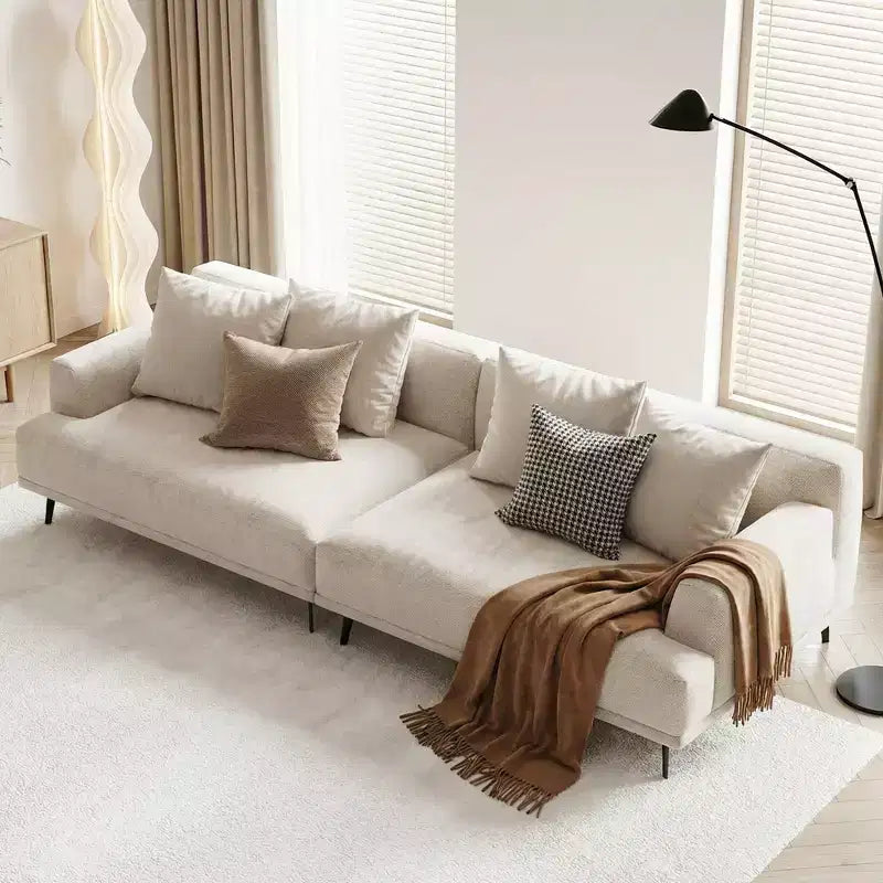 Divano moderno da 110.2 pollici a 4 posti con seduta profonda, 4 cuscini schienale e 2 cuscini decorativi, gambe in metallo, beige per soggiorno