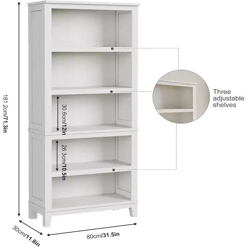 Libreria a 5 ripiani - Scaffale stretto alto 180 cm con ripiani regolabili e gambe in legno, per soggiorno, ufficio, camera da letto