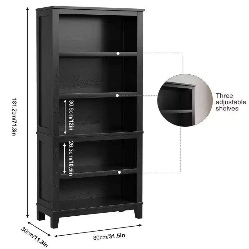 Libreria a 5 ripiani - Scaffale stretto alto 180 cm con ripiani regolabili e gambe in legno, per soggiorno, ufficio, camera da letto