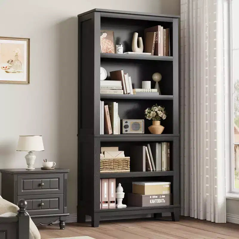 Libreria a 5 ripiani - Scaffale stretto alto 180 cm con ripiani regolabili e gambe in legno, per soggiorno, ufficio, camera da letto