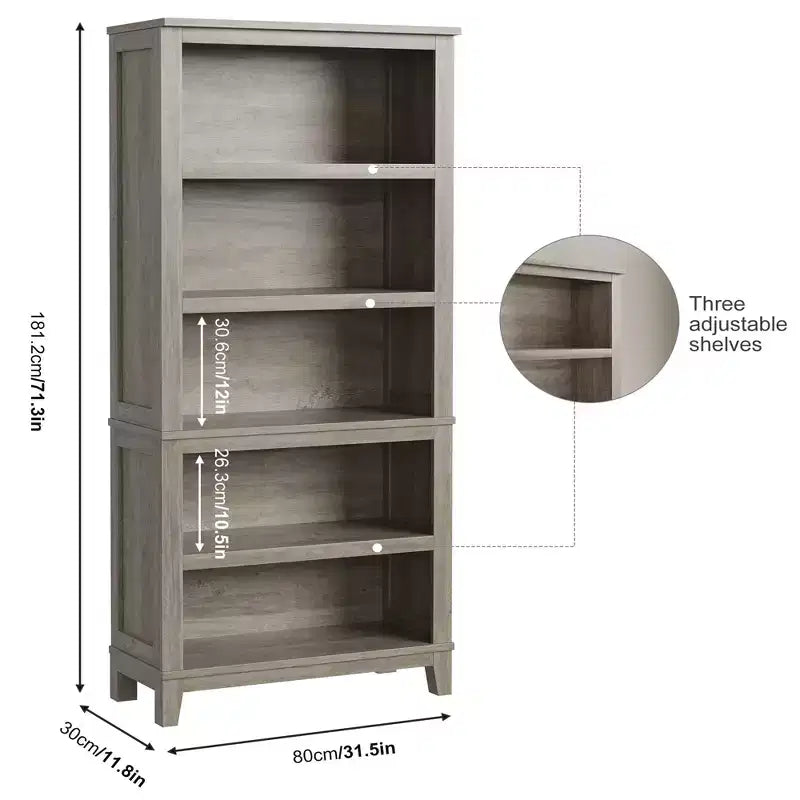 Libreria a 5 ripiani - Scaffale stretto alto 180 cm con ripiani regolabili e gambe in legno, per soggiorno, ufficio, camera da letto