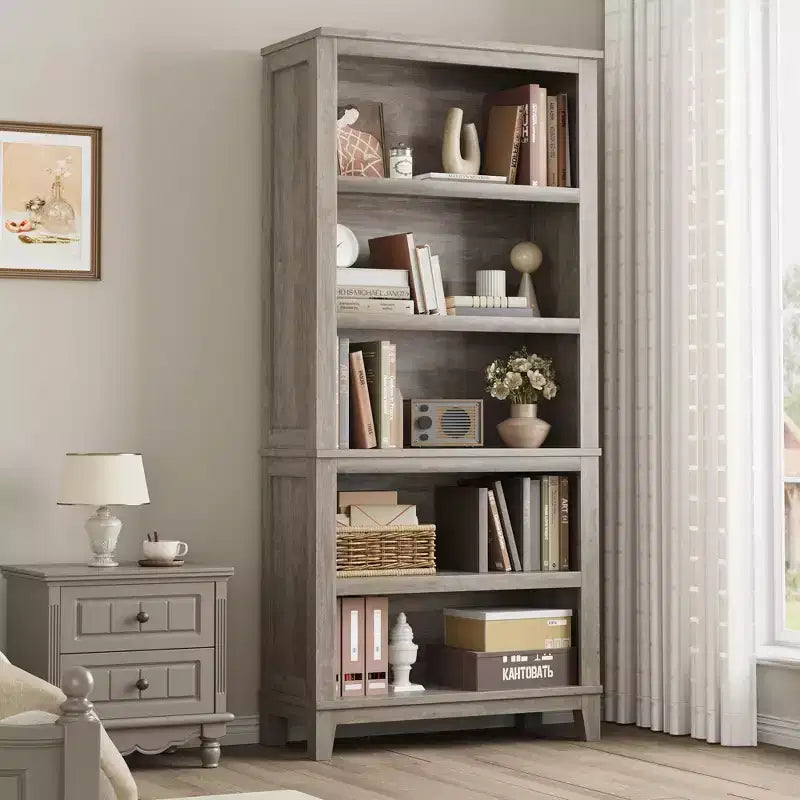 Libreria a 5 ripiani - Scaffale stretto alto 180 cm con ripiani regolabili e gambe in legno, per soggiorno, ufficio, camera da letto