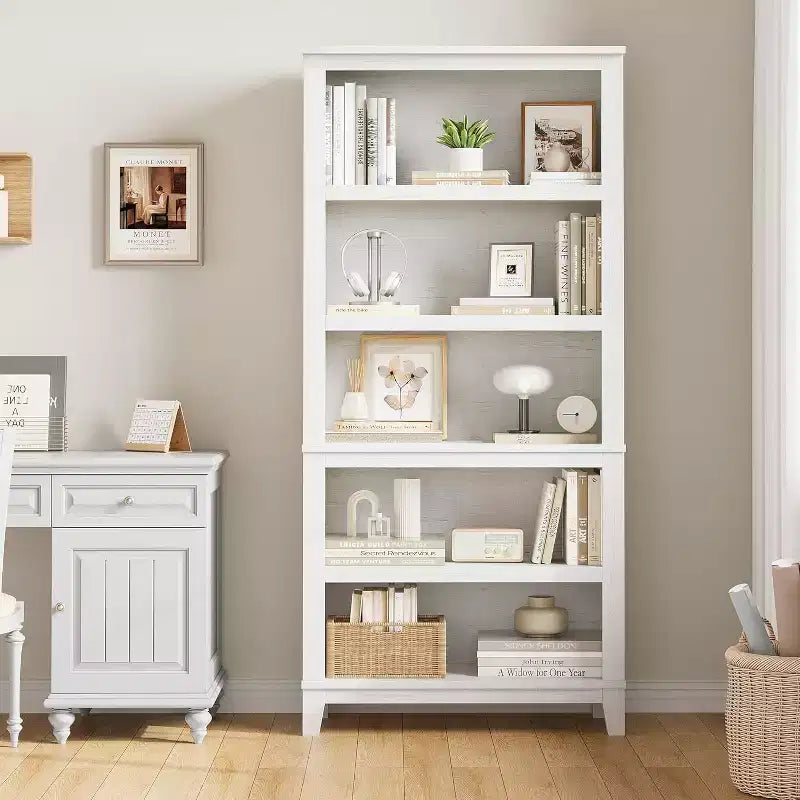 Libreria a 5 ripiani - Scaffale stretto alto 180 cm con ripiani regolabili e gambe in legno, per soggiorno, ufficio, camera da letto