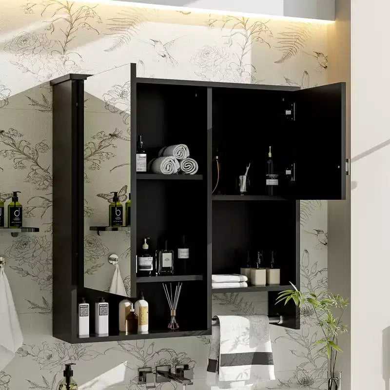 Mobiletto da bagno a muro da 29 pollici, Mobiletto pensile con specchio e portasciugamani, Mobiletto salvaspazio sopra il WC per bagno