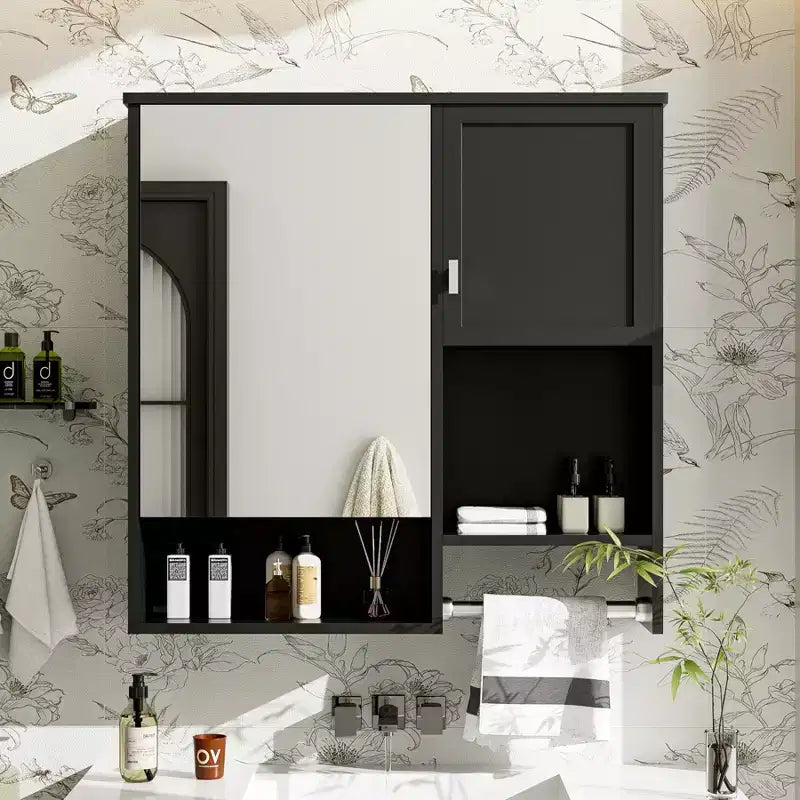 29 Inch Bathroom Wall Cabinet, Wall Mounted Medicine Cabinet with Mirror & Towel Rack, Over the Toilet Space Saver Cabinet for Bathroom
