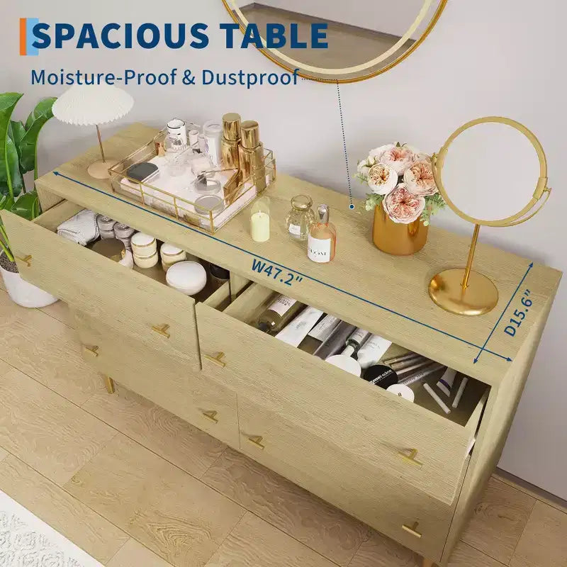 Cassettiera a 6 cassetti, Cassettiera larga 120 cm, Cassettiera rustica in legno con cassetti grandi e maniglie a barra, Organizzatore di cassetti per il soggiorno