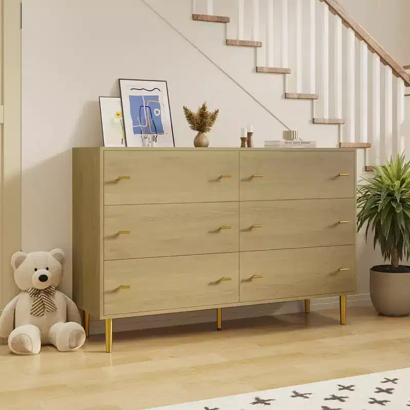 Cassettiera a 6 cassetti, Cassettiera larga 120 cm, Cassettiera rustica in legno con cassetti grandi e maniglie a barra, Organizzatore di cassetti per il soggiorno