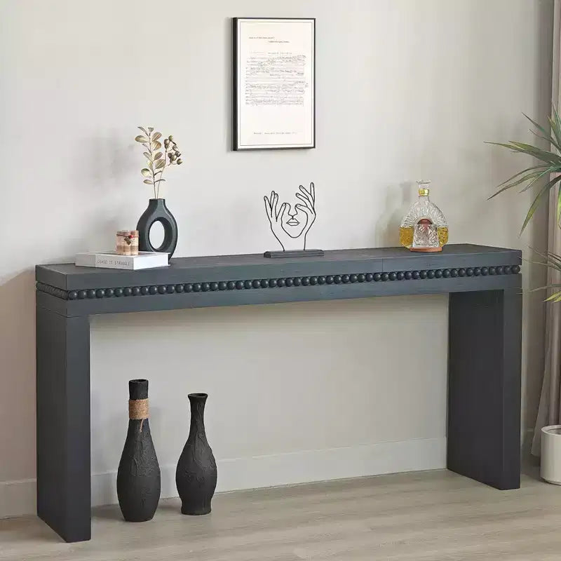 Consolle moderna, Tavolo elegante da ingresso con bordo decorativo perlato, Tavolo da corridoio per soggiorno, Ingresso